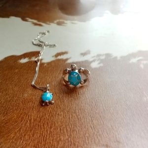 Turquoise Native American handmade ring and necklace.